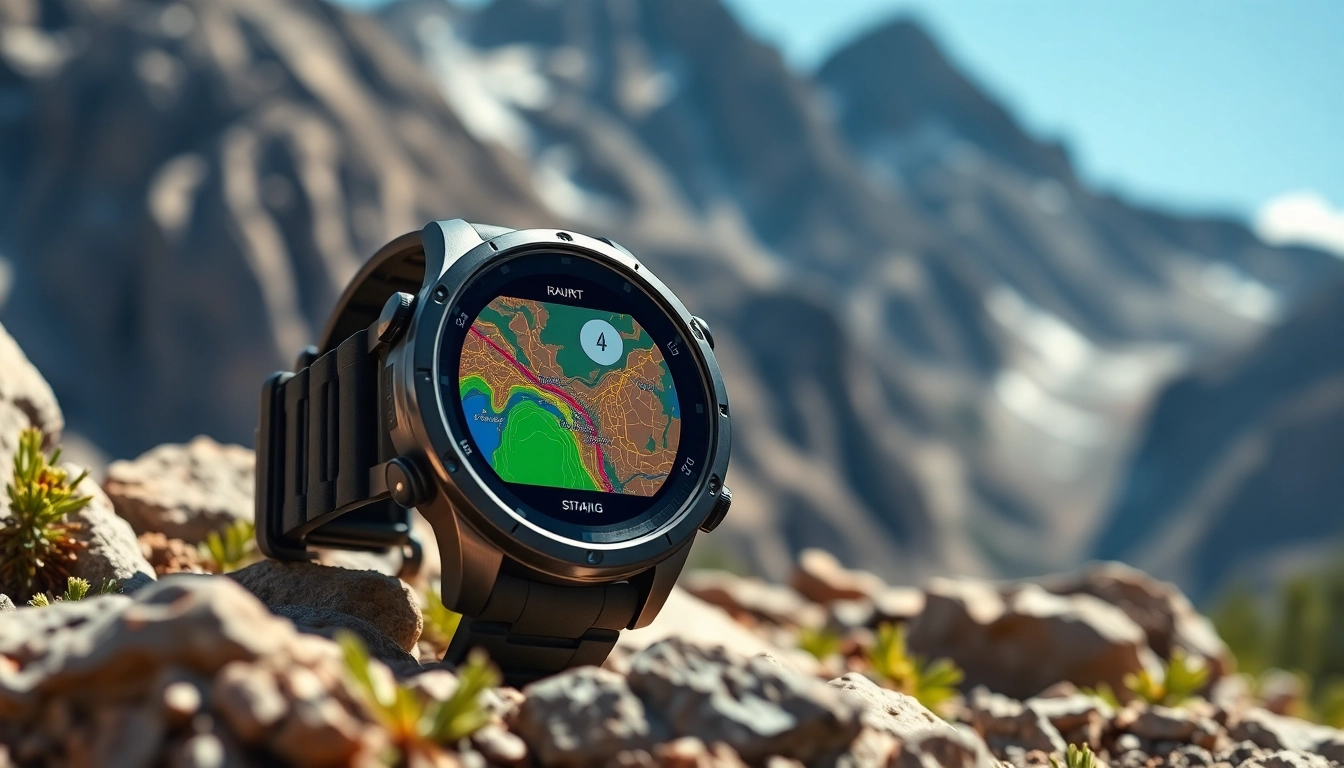 Showcasing the Explorer GPS Smart Watch with vibrant features in an outdoor adventure.