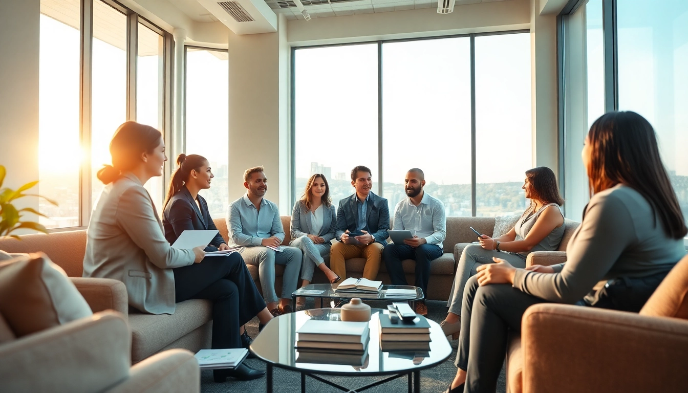 Engaging scene of a business coach California leading a dynamic brainstorming session.