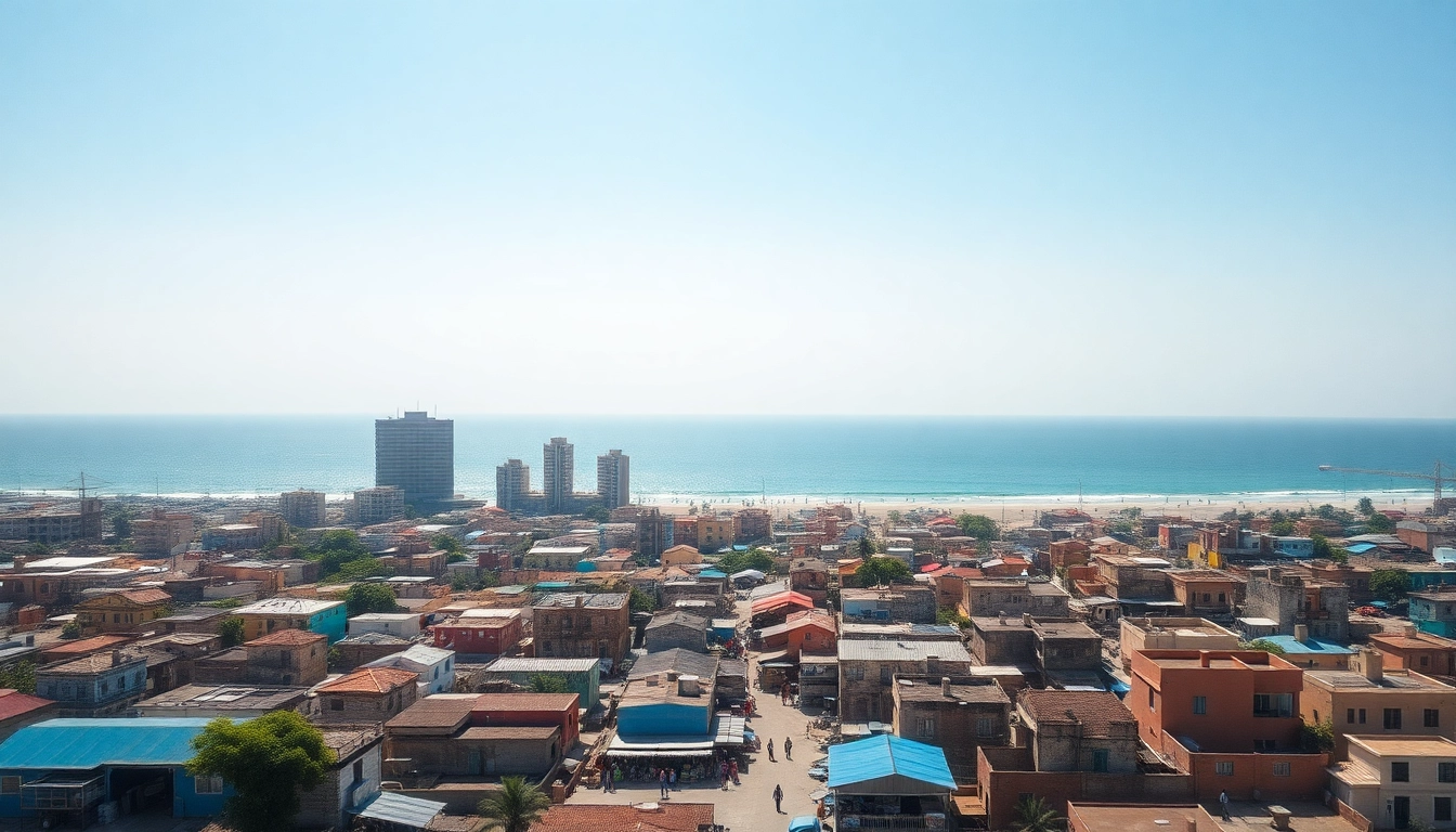 Explore the vibrant urban landscape of Mogadishu km square with bustling markets and stunning ocean views.