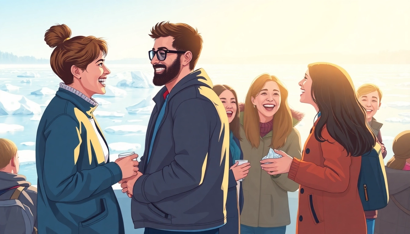 Visual representation illustrating the break the ice origin through social interaction in a festive setting.