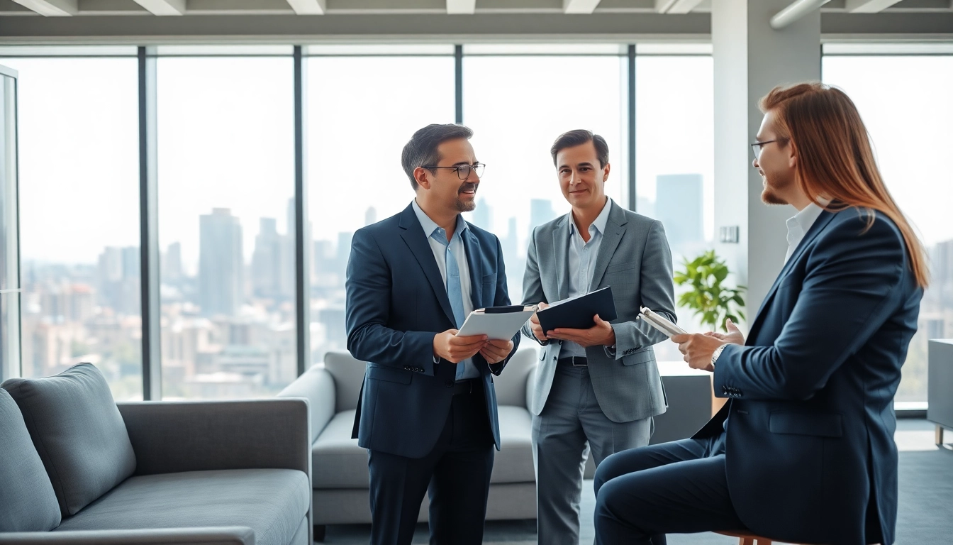 Financial advisors guiding clients through personalized investment strategies in a bright office setting.