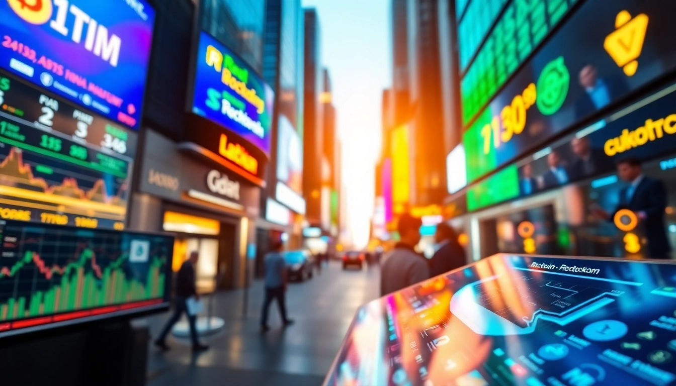 Visual representation of Rocktoken.com within a vibrant cryptocurrency exchange environment