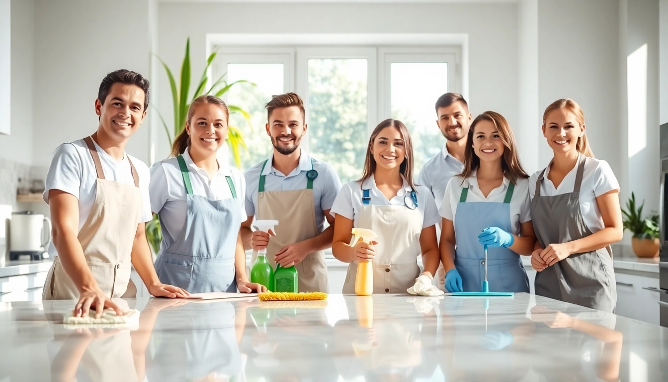Cleaning service professionals diligently ensuring a pristine kitchen environment.