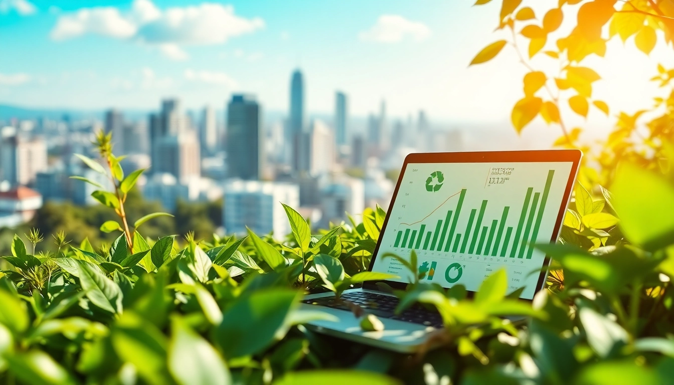 Strategie für nachhaltiges Marketing bei http://oekologisch-erfolgreich.de mit Grafiken und Laptop in der Natur.