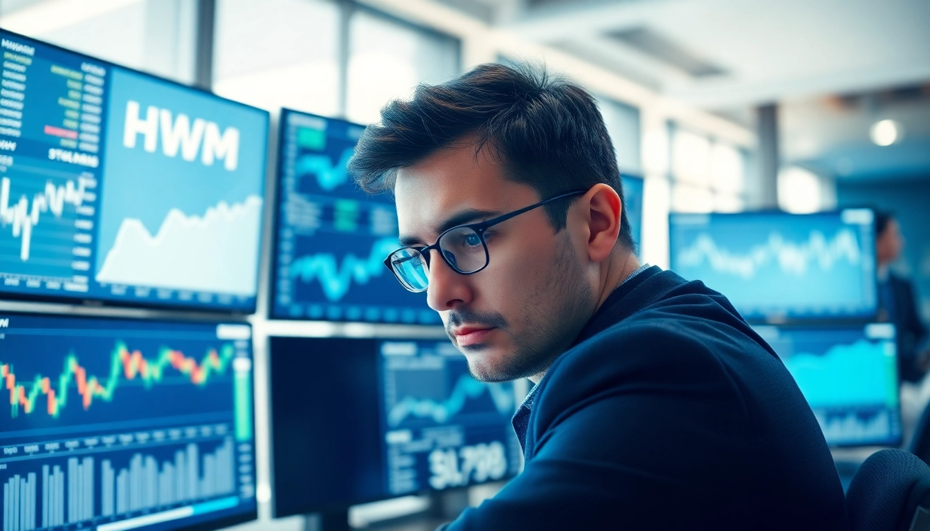 Analyze HWM stock price trends with a financial analyst in a modern office setting.