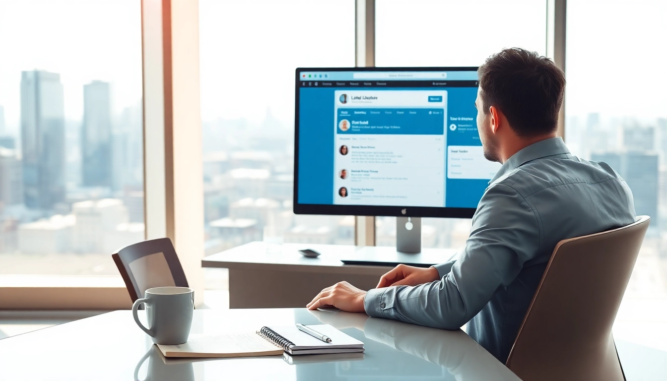 Analyze and visualize how to scrape linkedin search results from a computer screen in a modern office.