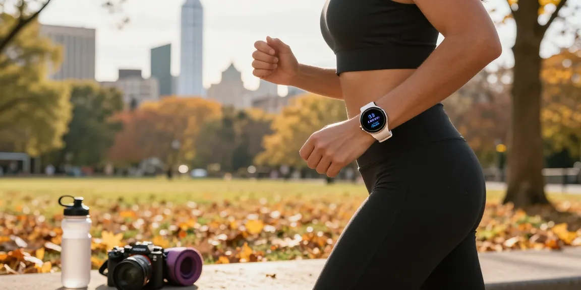 Melihat ke arah https://www.polarfitbitshop.com/fitbit-luxe/, individu bergaya mengenakan smartwatch Fitbit Luxe berlari di taman kota dengan latar belakang kota saat senja.