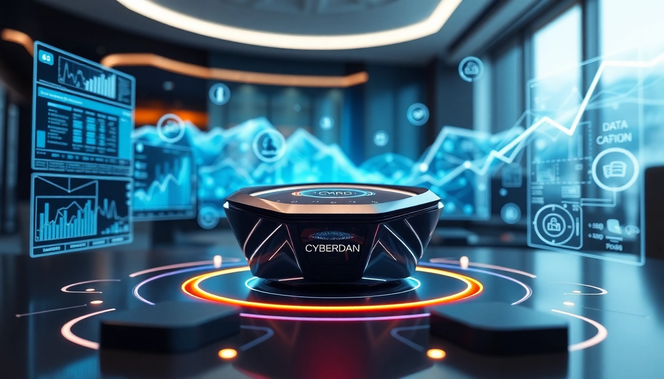 Showcase Cyberdan's innovative technology in a modern workspace setting.