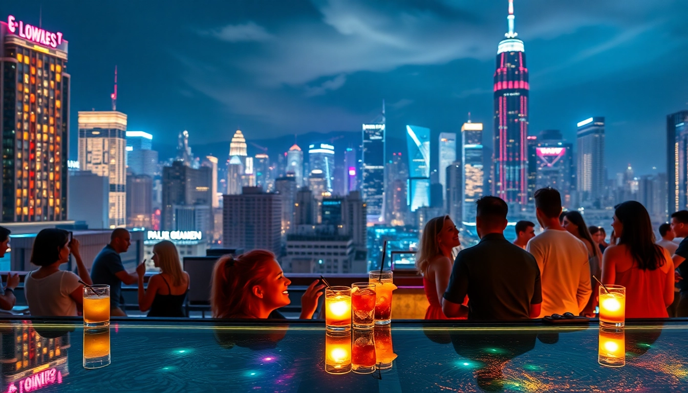 Menikmati lemacau alternatif malam yang meriah di sebuah bar rooftop yang berkilau.