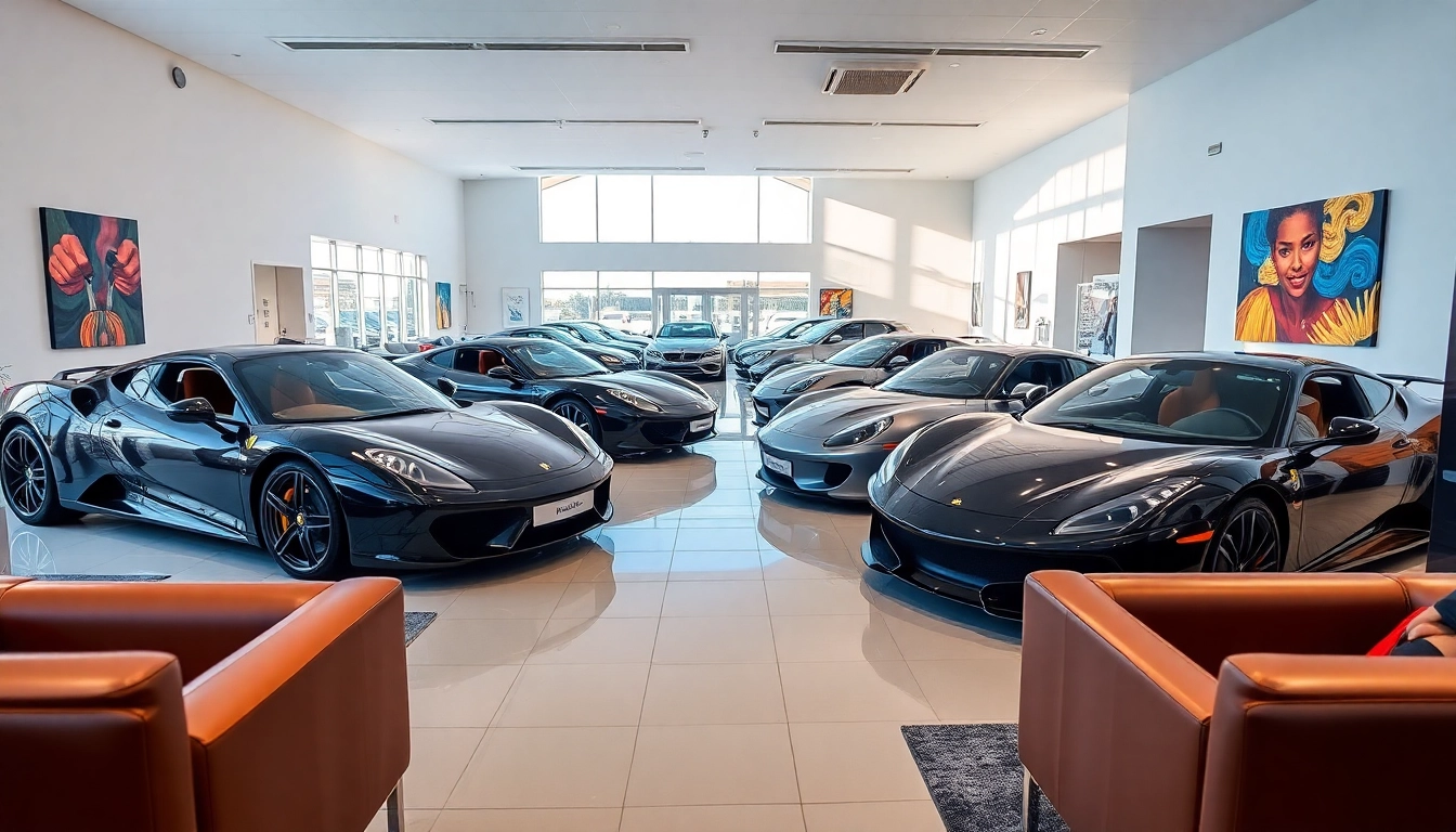 Showcasing luxury vehicles at an exotic car dealership Cape Town with a modern ambiance and elegant design.