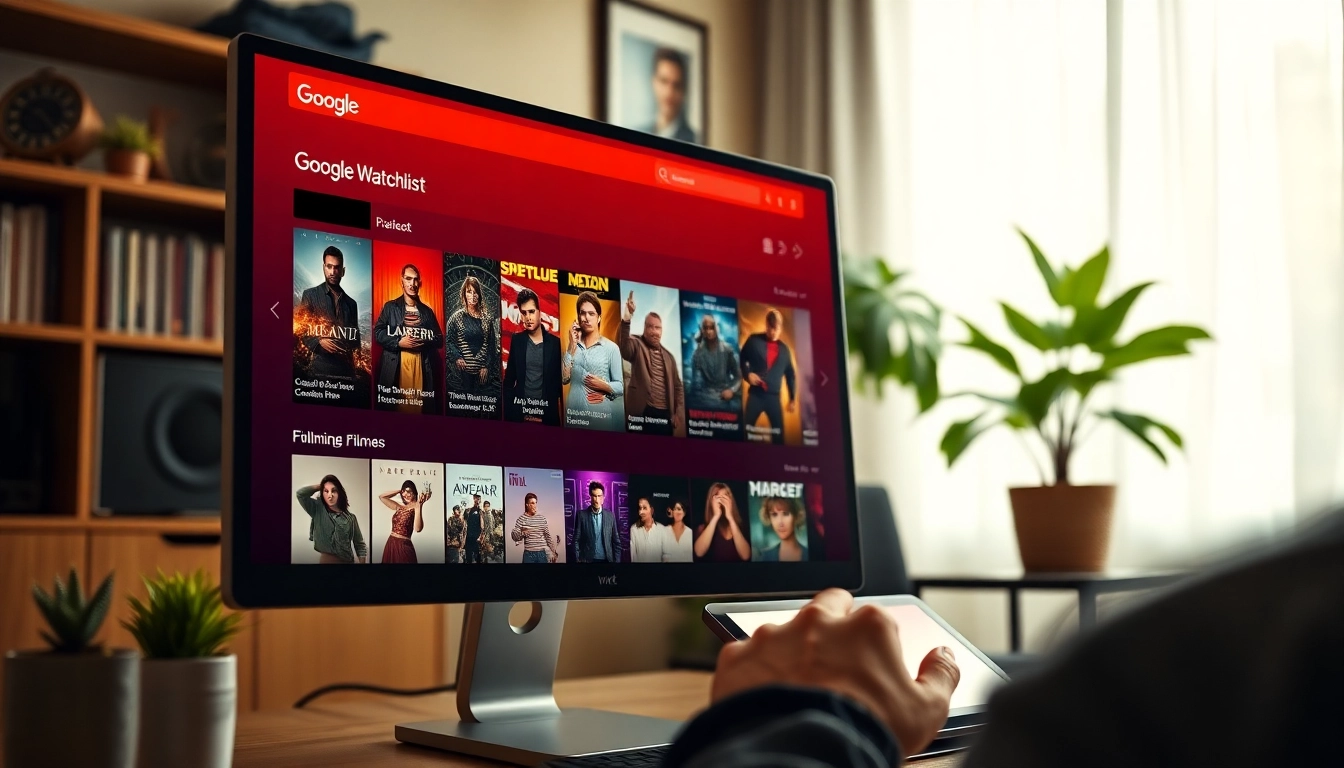Curate your my watchlist (google watchlist) with diverse movie selections displayed on a modern screen.