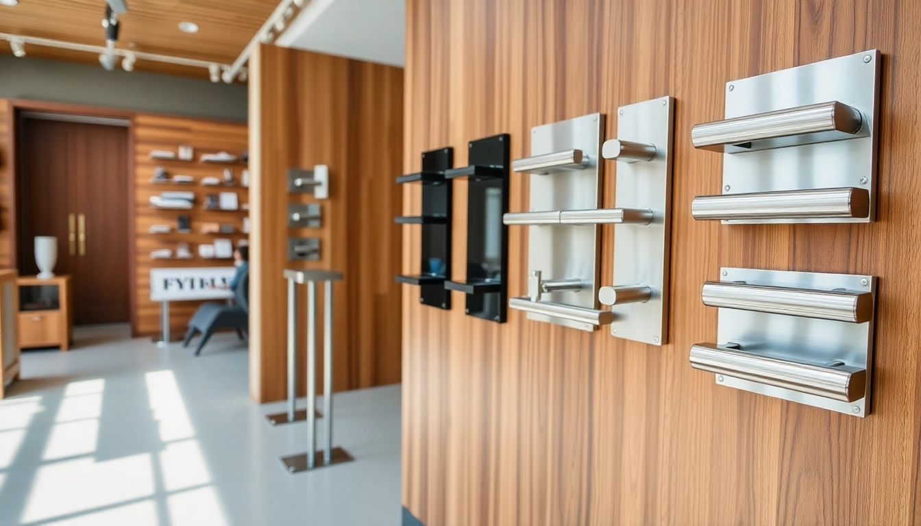 Elegant door handles showcased by the Door Handle Company against a modern wooden backdrop.