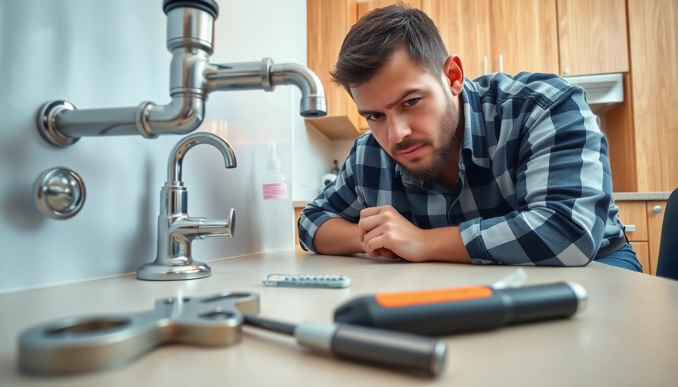 Experienced plumber knightdale performing repairs in a modern kitchen, showcasing skill and professionalism.