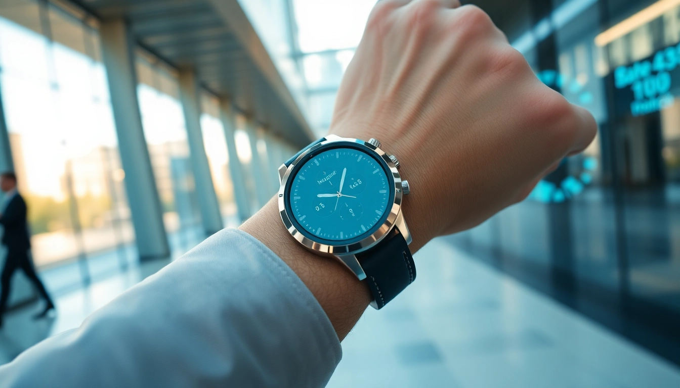 Showcasing the Ringconn smartwatch on a wrist with health metrics visible.