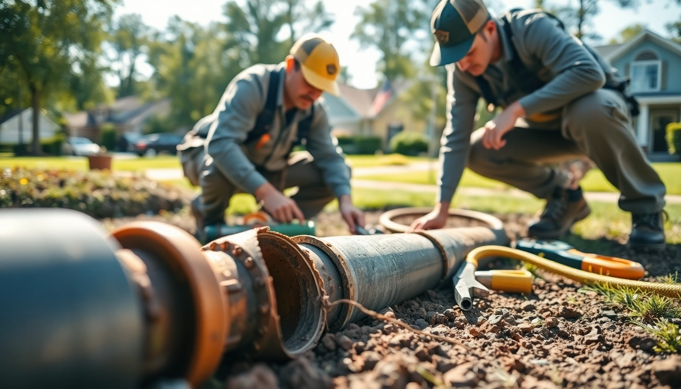 Sewer repair Raleigh technicians assessing a pipeline issue with diagnostic tools outdoors.