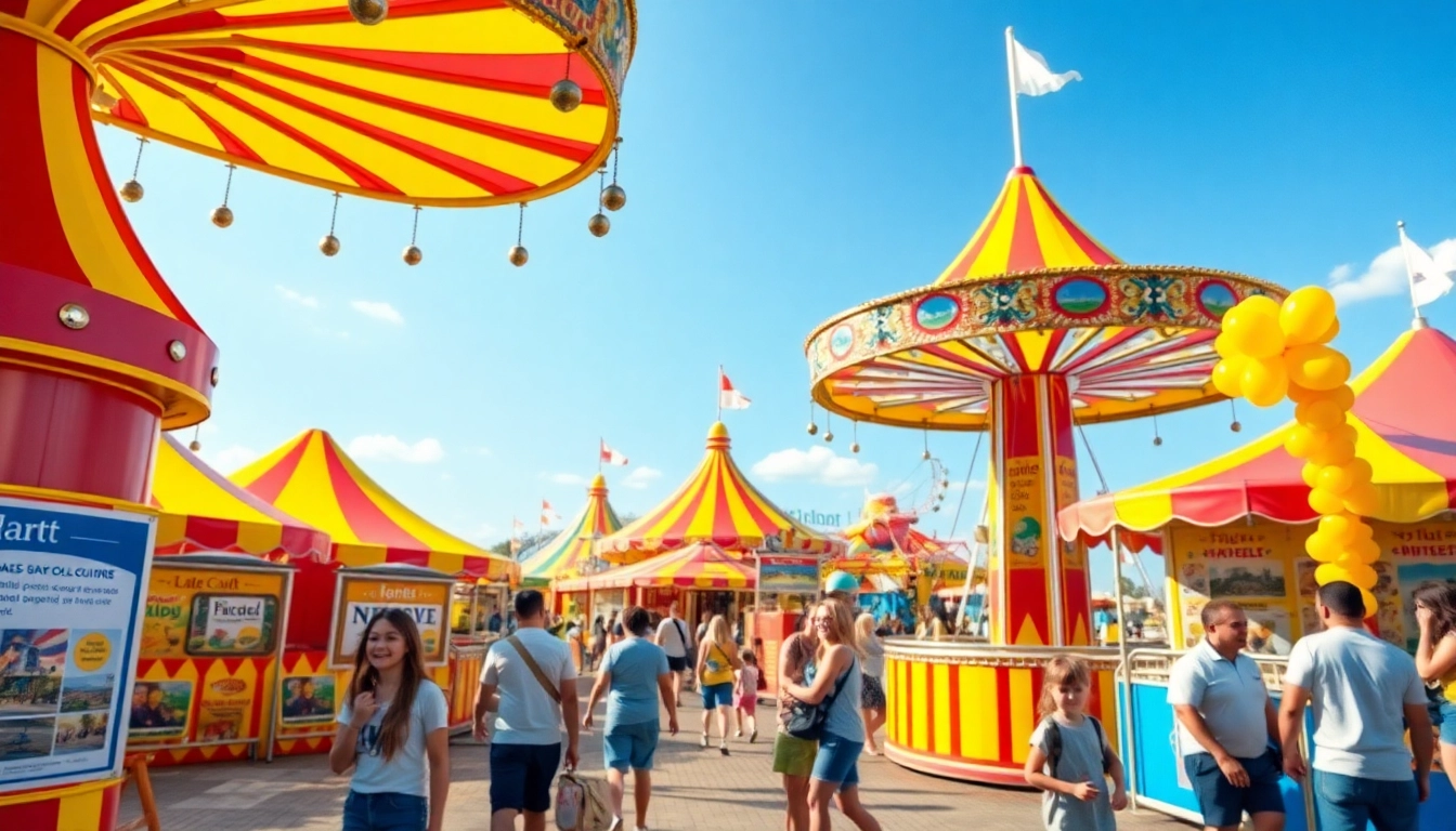 Book a funfair for hire newcastle, featuring colorful rides and joyous families in a bright, lively park setting.
