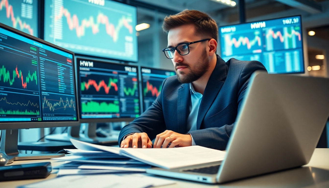 Analyze HWM stock price trends with financial data visualizations in a bright office.