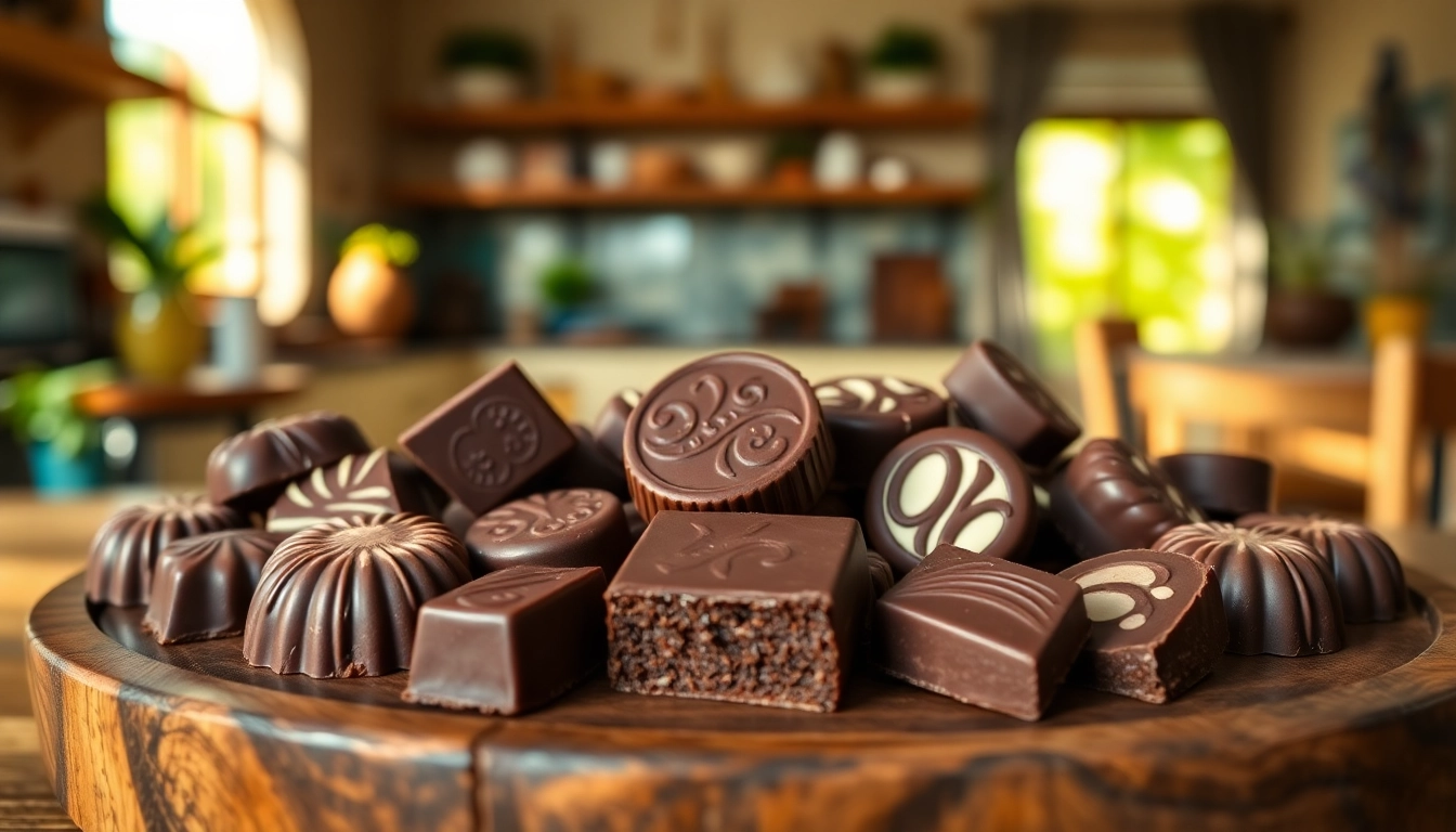 Savor chocolate edibles 1000mg presented on a wooden platter, showcasing rich textures and inviting atmosphere.