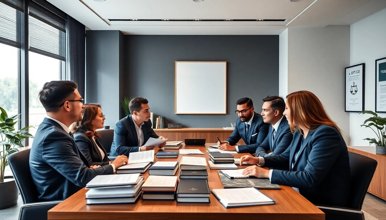 Engaged lawyers collaborating at their desks on http://www.jacobsonpilaw.com, fostering a professional atmosphere.