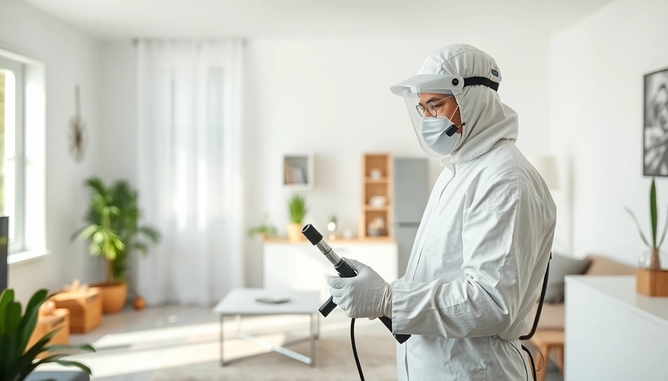 Deratizare eficientă în Sibiu: Tehnician profesionist în controlul dăunătorilor la lucru într-o casă curată.
