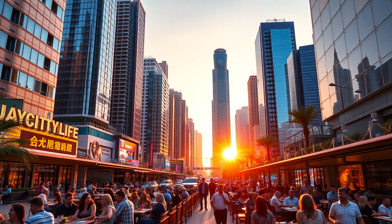 Experience Citylife Dubai's vibrant streets and stunning skyline during sunset.