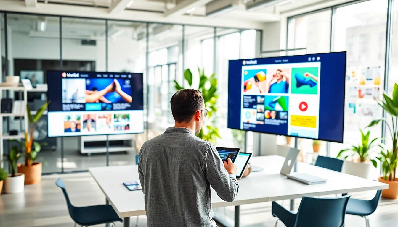 Webdesign modern workspace with designer creating vibrant layouts on a tablet.
