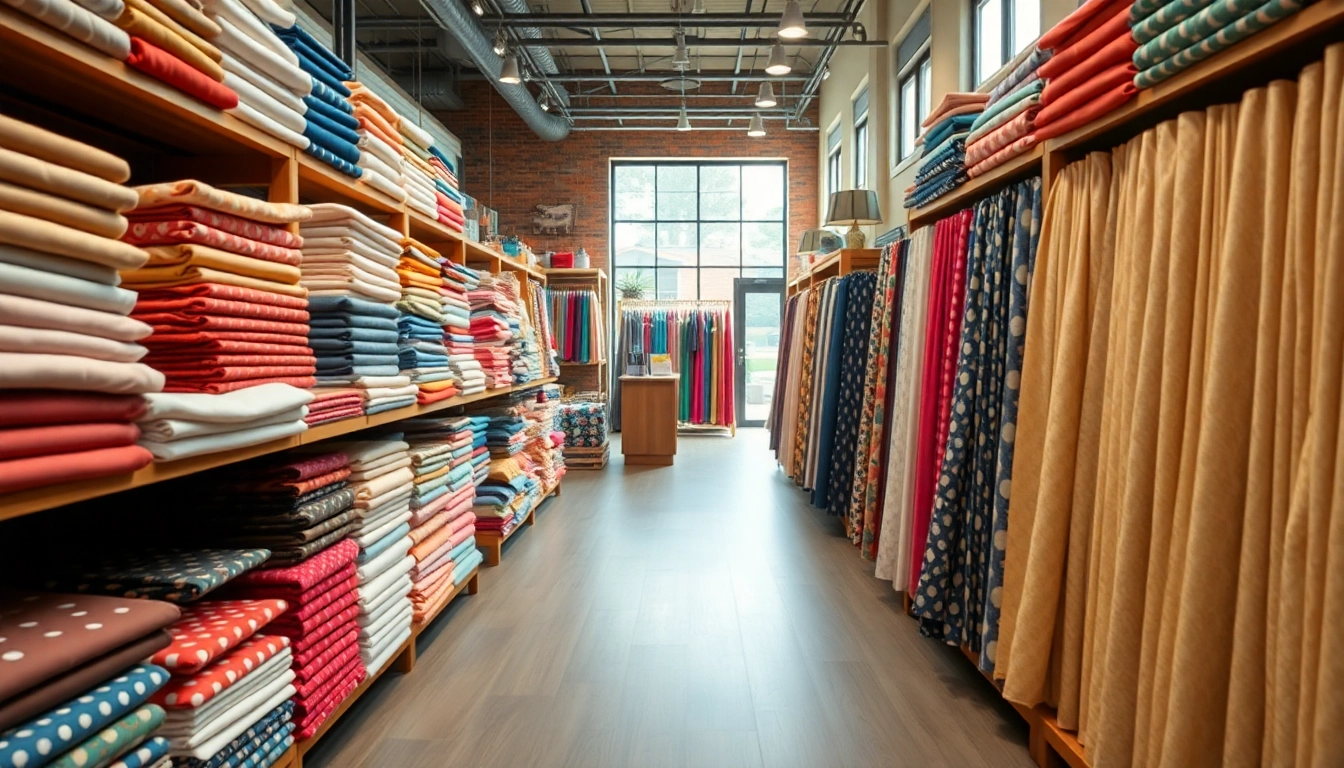 Katoen stof kopen in een warm ingerichte stoffenwinkel met diverse kleuren en patronen.