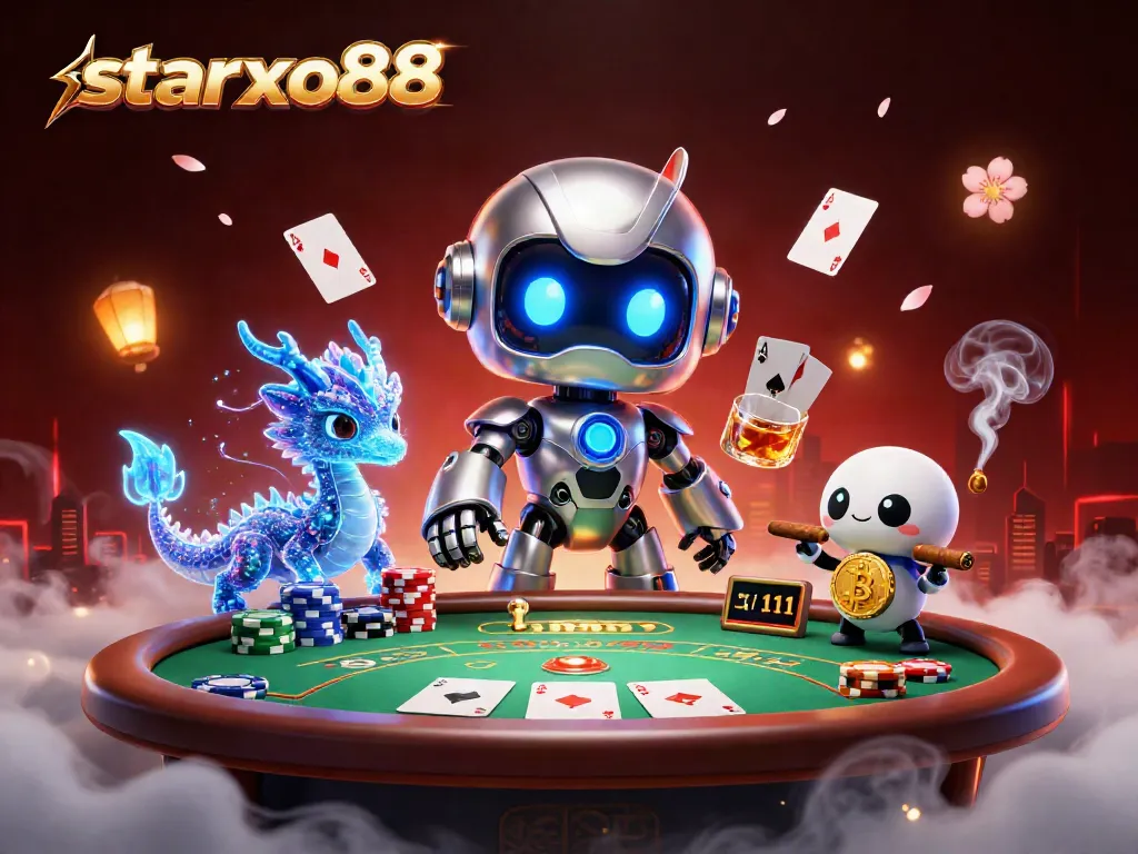 Experience thrilling gaming with starxo88 in a vibrant, immersive casino scene.