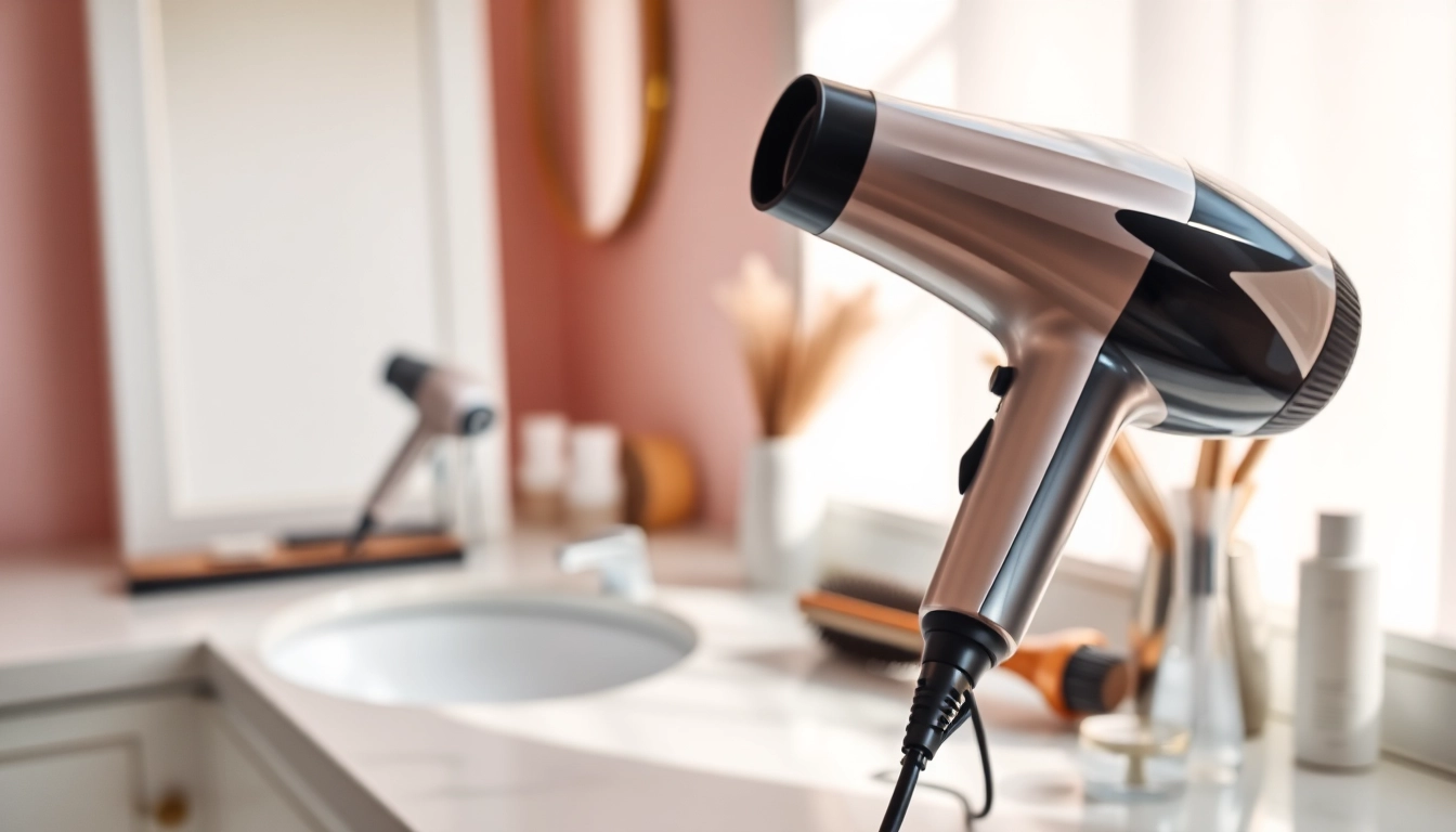 Boost your styling with this elegant hair dryer for fine hair on a stylish vanity.