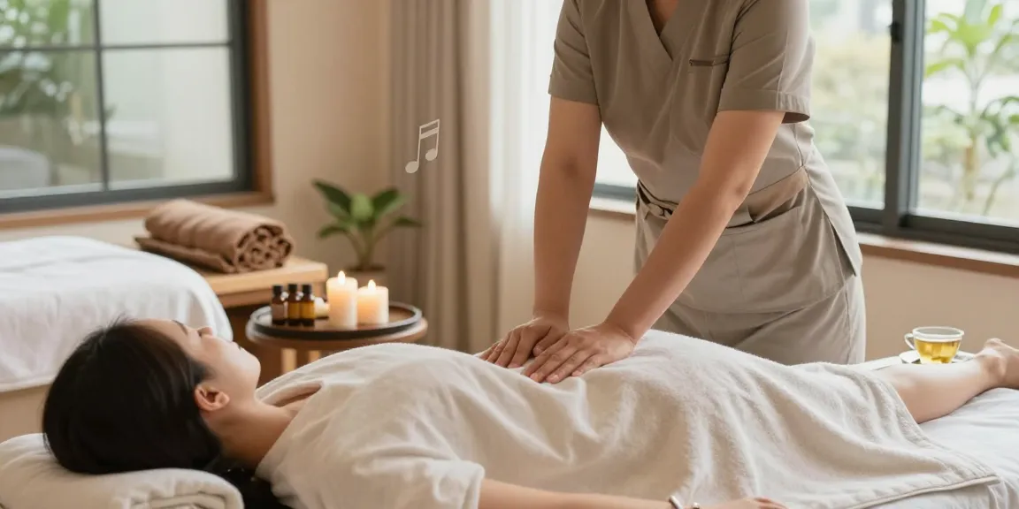 Serene 강남출장안마 therapy scene with therapist and client in a tranquil spa.