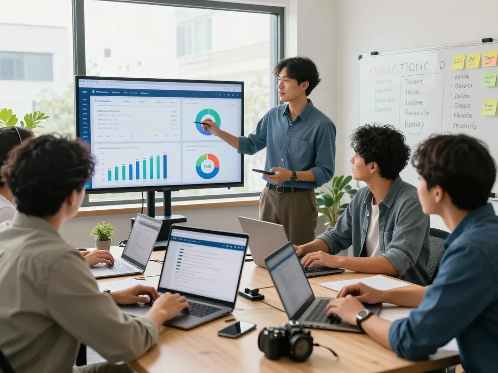 Team discussing SEO strategies in a modern office, representing NYC SEO Company services.