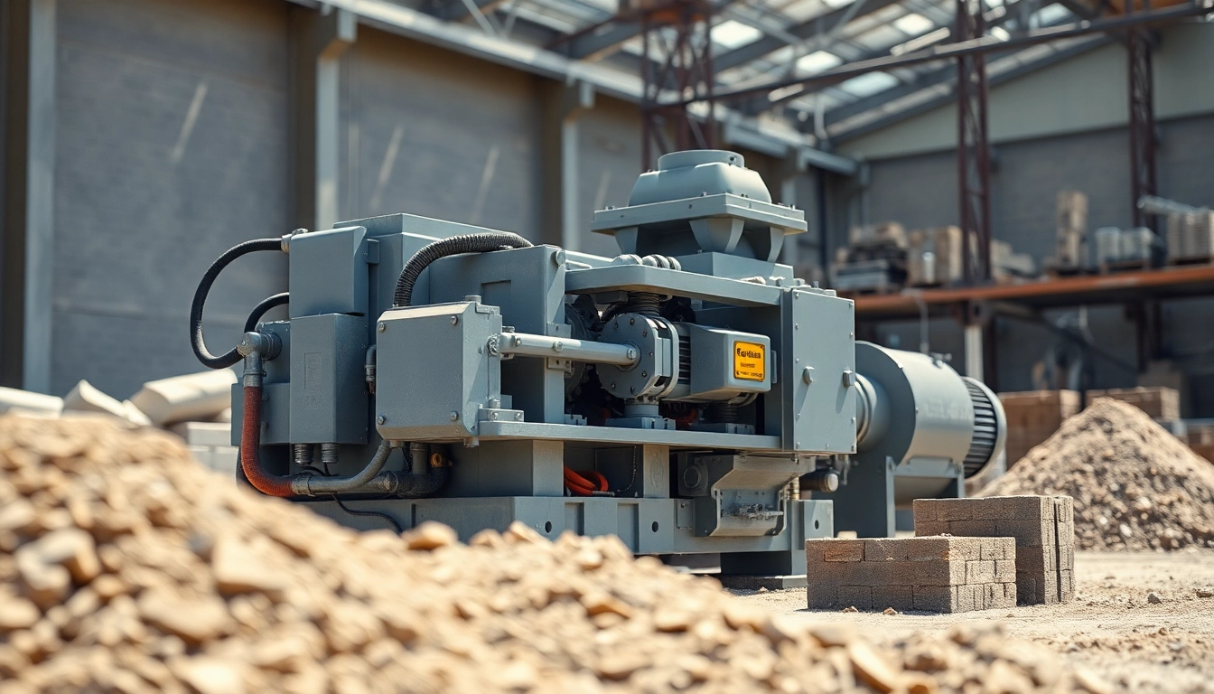 Concrete Block Making Machine efficiently producing blocks in a busy construction site setting.