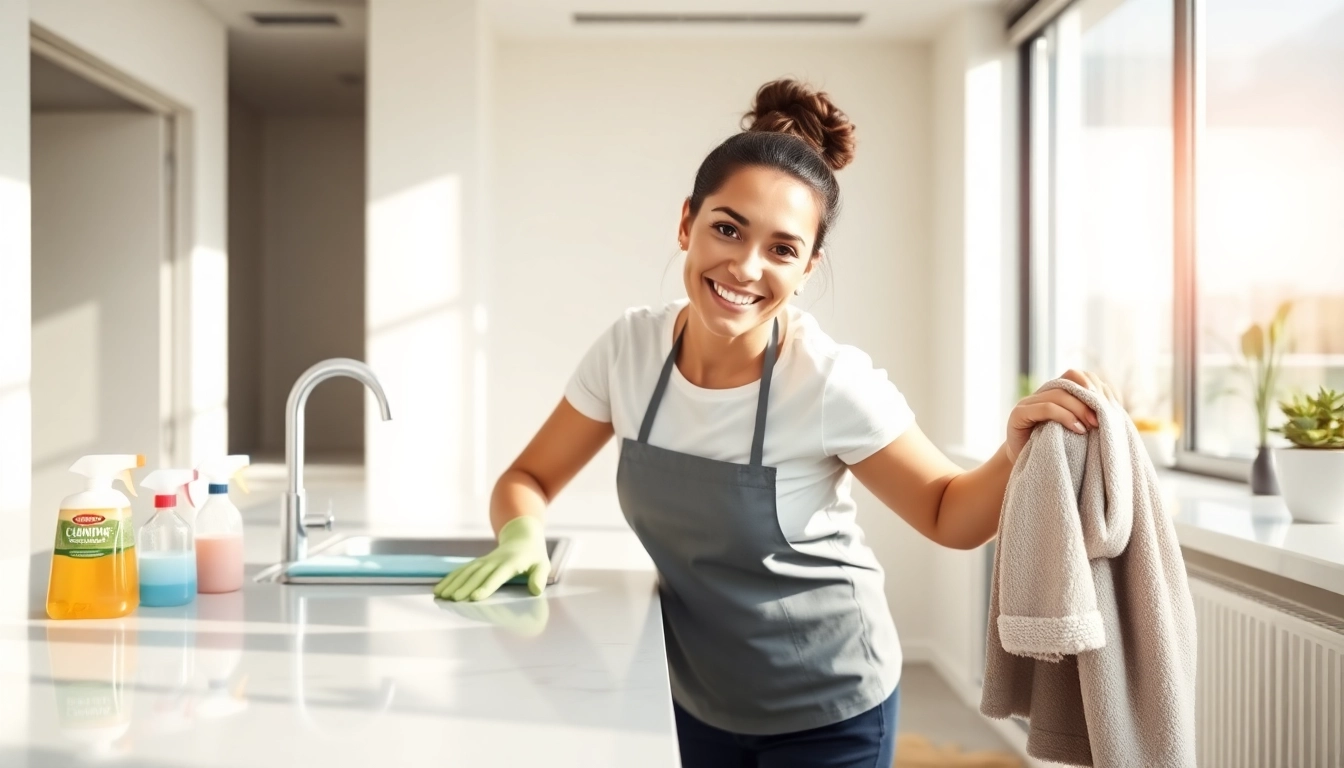 Efficient bond cleaning brisbane by a professional cleaner in a bright, tidy apartment.