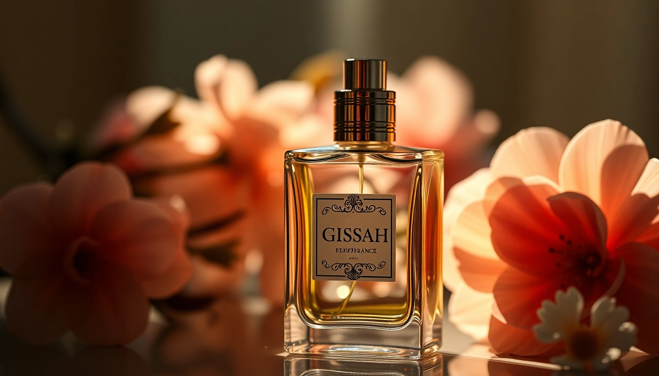 Gissah geurverpakking met bloemen omhulsel in een luxe setting.