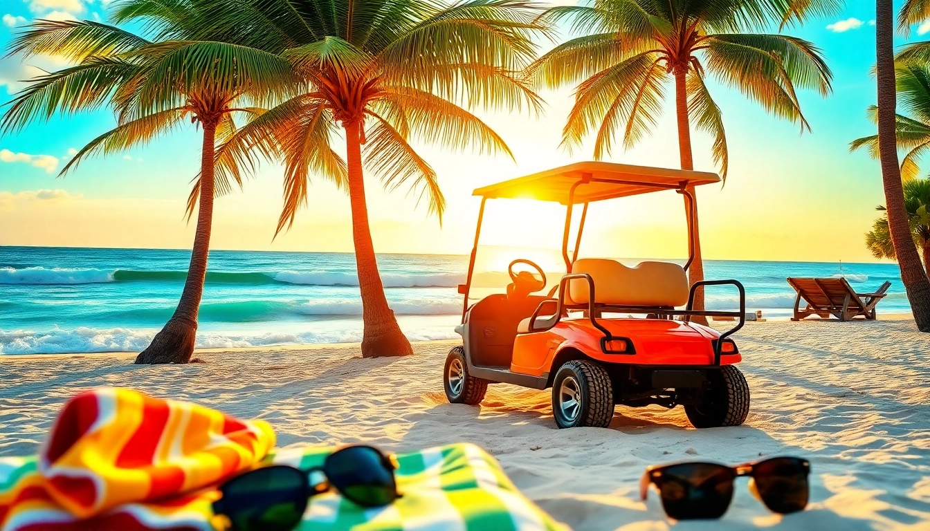 Enjoying a sunny day with Golf Cart Rental San Pedro Belize by the beach.