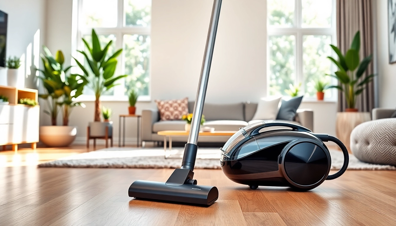 Effortlessly cleaning with a vacuum in a bright modern living room.