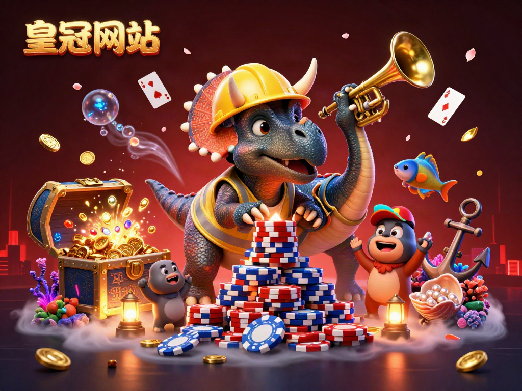 在皇冠网址中,三角龙兴奋地建造扑克筹码金字塔,庆祝游戏胜利。