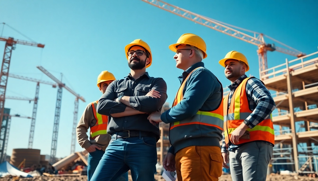 Workers representing the construction association north carolina collaborating at a building site.
