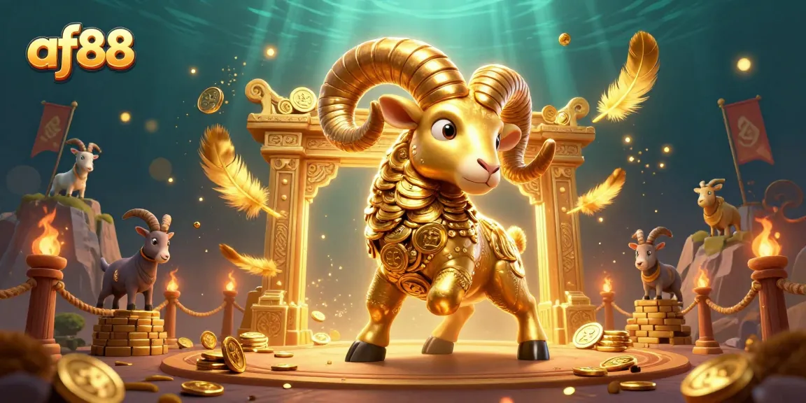 Experience betting excitement at af88 with a golden ram charging through a vibrant casino scene.