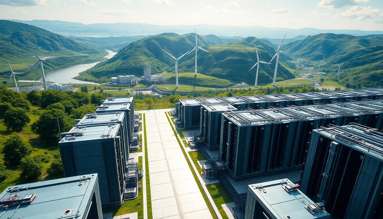 Crypto mining facility powered by renewable energy sources like hydro, solar, and wind.