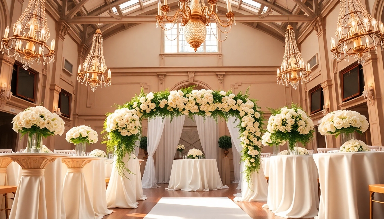 Beautiful wedding setup at a Jacksonville Wedding Venue with elegant floral decor and vintage architecture.