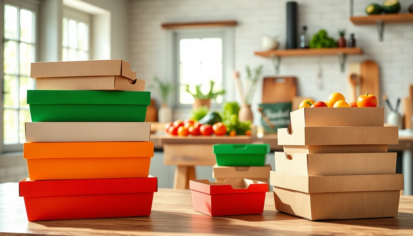 Explore food packaging boxes with eco-friendly features in a bright kitchen setting.