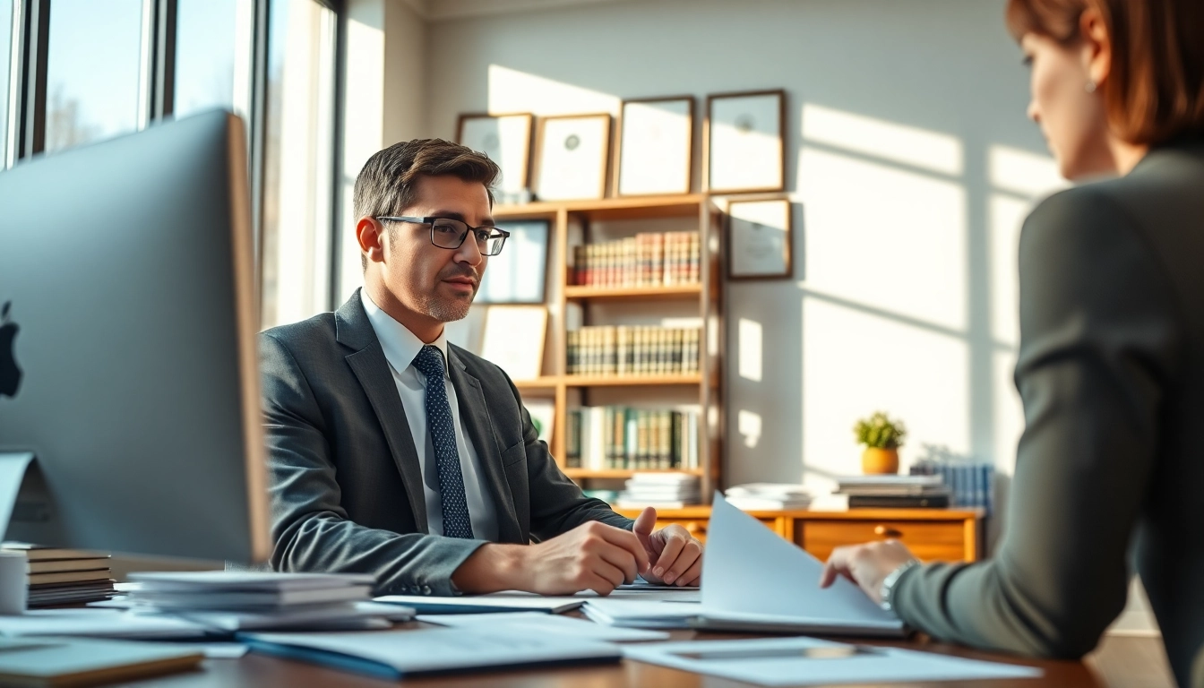 Engaging New Hampshire Immigration Lawyer consulting with a client in a professional office setting.
