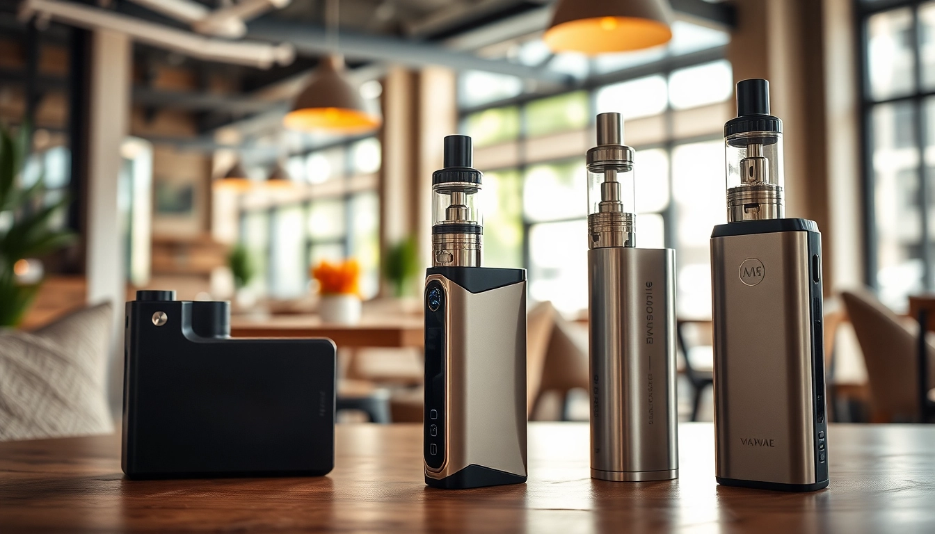 Enikotin vaping setup in a stylish café with modern e-cigarettes and bright lighting