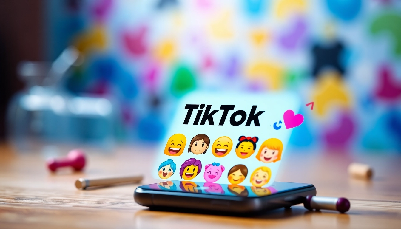 Person engaging with TikTok emojis on a colorful screen to express creativity.