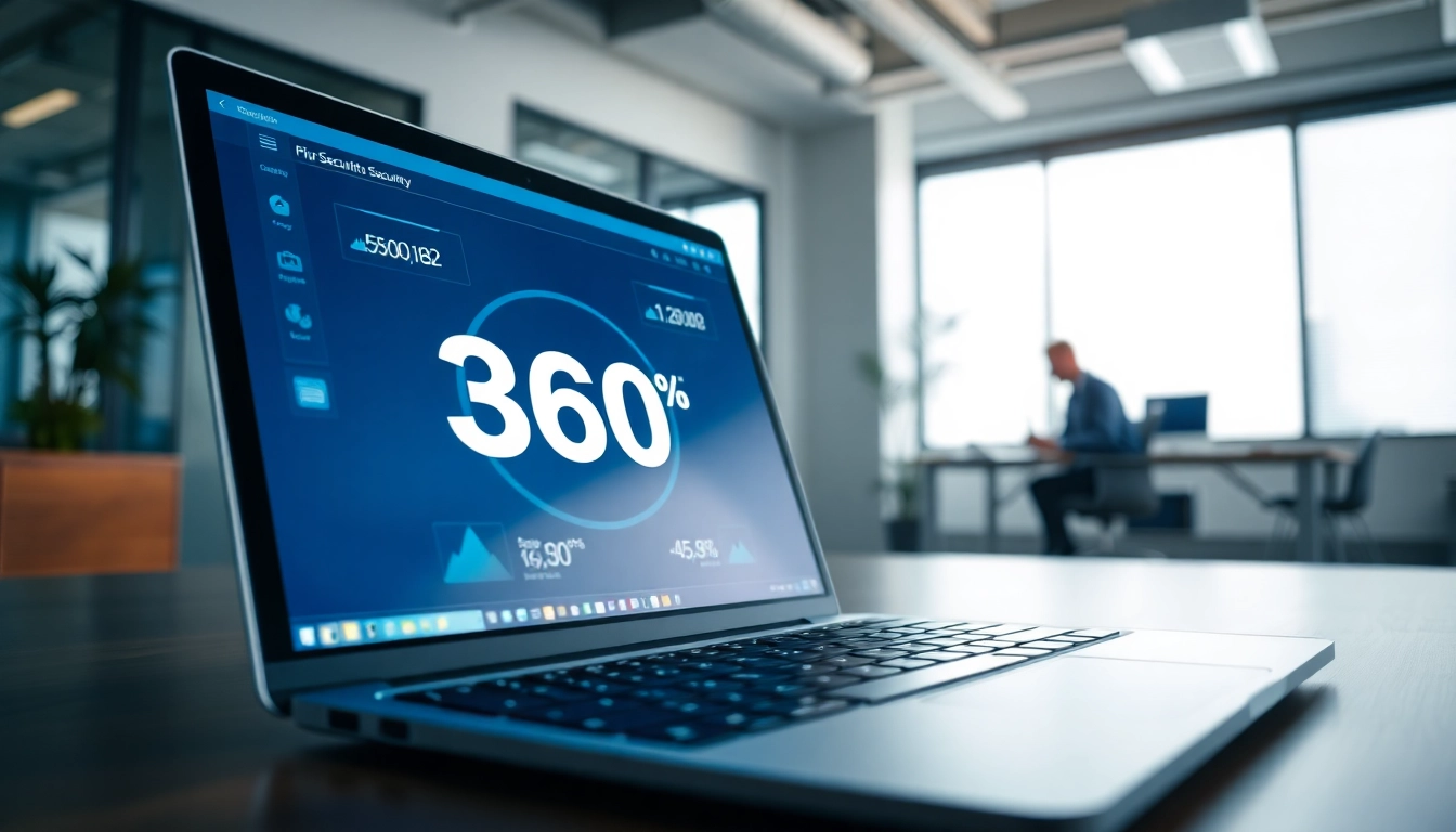 Use the 360安全浏览器 interface on a laptop in a modern office for digital security.