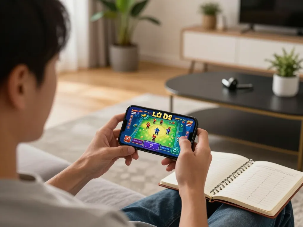 Lô đề online app displayed on a smartphone with a player immersed in the game