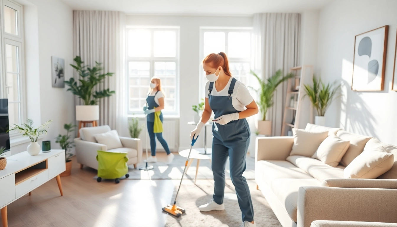 Efficient hemstädning i stockholm i en modern lägenhet med professionella städare i arbete.