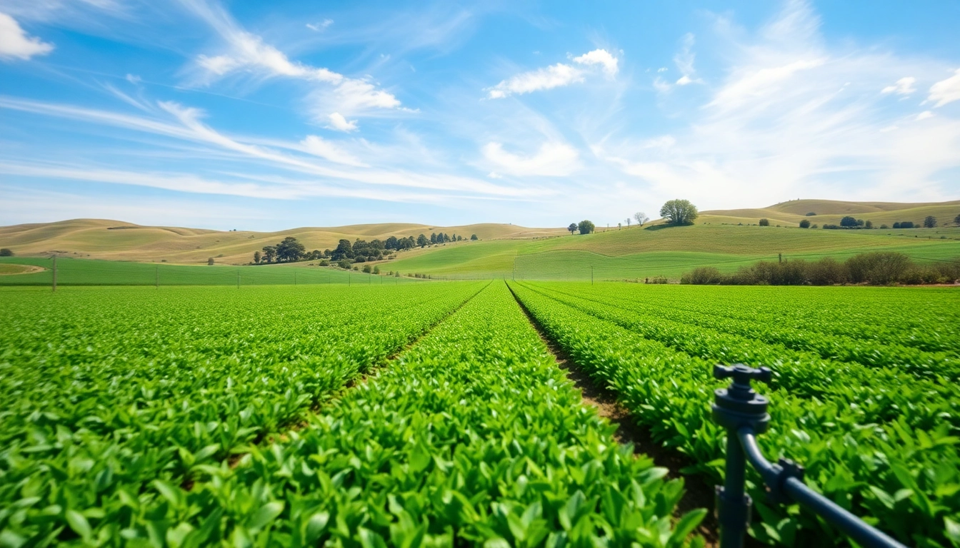 Efficient land irrigation systems enhancing crop growth in a vibrant agricultural landscape.