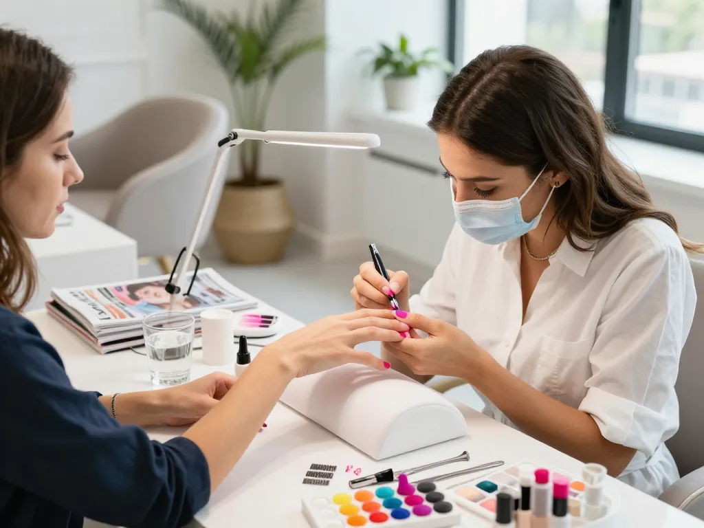 Nails being expertly manicured in a modern beauty salon with vibrant colors and a relaxing atmosphere.